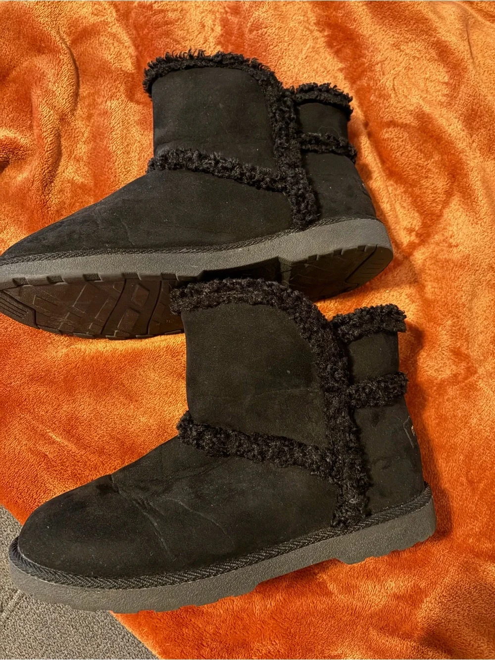 Classic Black Faux-Shearling Ankle Booties